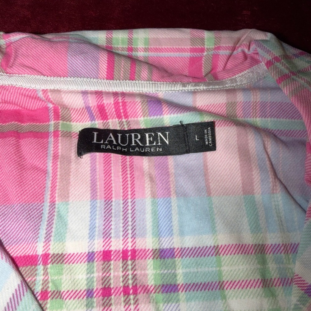 Lauren Ralph Lauren Pink Plaid Pajama Set Womens Large Button Down Sleepwear - Picture 3 of 8